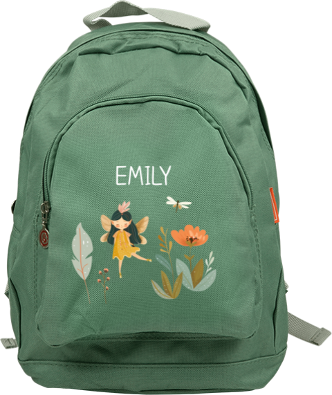 Süße Schultasche mit Namen, Blumen und Fee