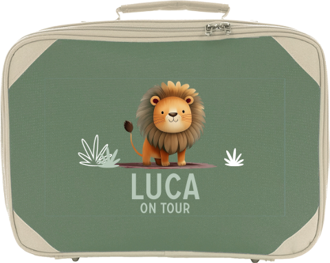 Kinderkoffer mit Namen und Löwenmotiv