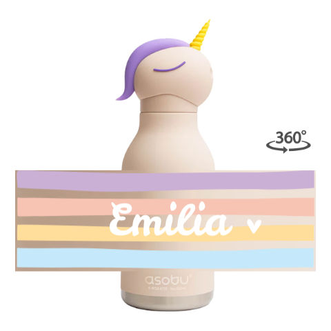 Asobu Edelstahl-Trinkflasche Einhorn mit Namen und Regenbogen