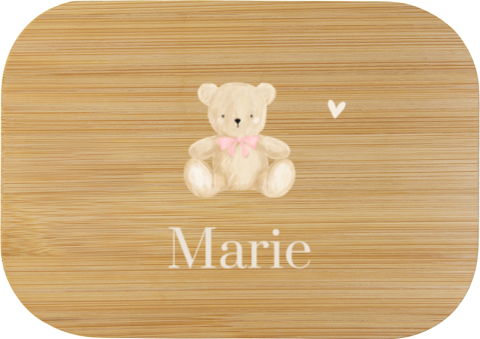 Edelstahl-Brotdose mit Name und Teddybär