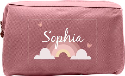 Schöner Kulturbeutel mit Regenbogen, Schmetterlingen und Namen