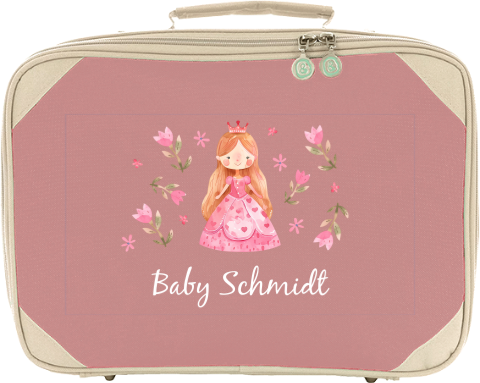 Süßer Kinderkoffer mit Namen, Prinzessin und Blumen