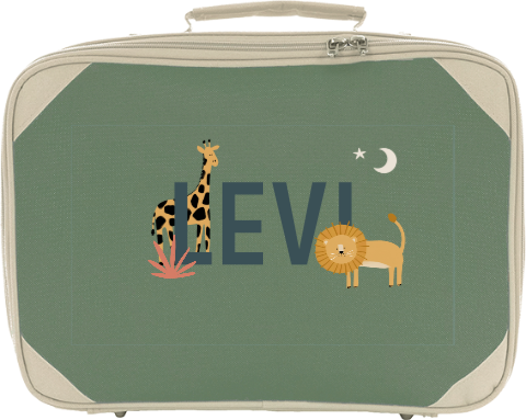 Abenteuerlicher Kinderkoffer mit Namen und Dschungel-Design