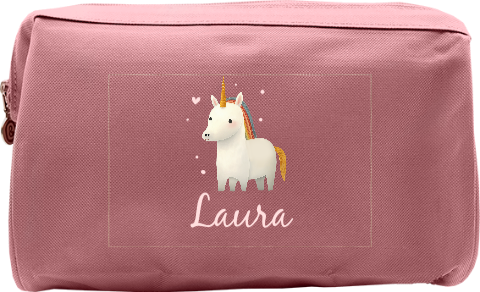 Kulturbeutel mit Namen und Einhorn