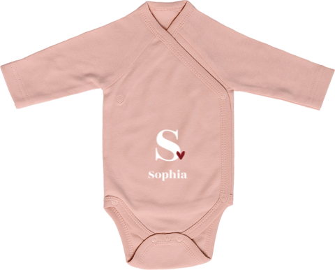 Baby-Body langarm mit Name, Initiale und Herzchen