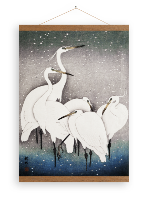 Leinwandposter Gruppe von Reihern von Ohara Koson