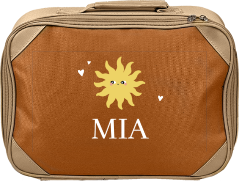 Schlichter Kinderkoffer mit Sonne, Herzchen und Namen