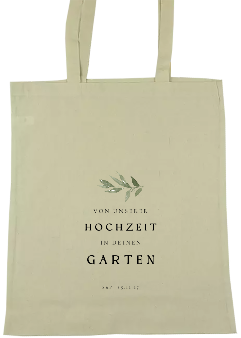 Botanischer Jutebeutel als Gastgeschenk zur Hochzeit mit Olivenzweig