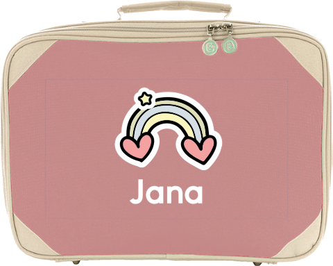 Schlichter Kinderkoffer mit Regenbogen, Herzen, Sterne und Namen