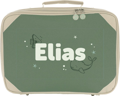 Schlichter Kinderkoffer mit Qualle, Wal und Namen