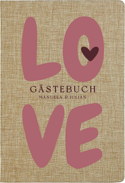 Gästebuch aus Leinen mit rosa LOVE