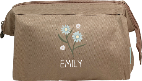 Schlichte Kulturtasche mit Namen und Blumen