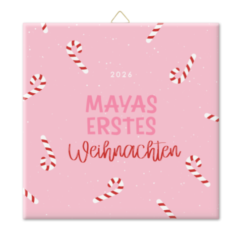 Fotofliese Babys erstes Weihnachten in Rosa mit Zuckerstangen