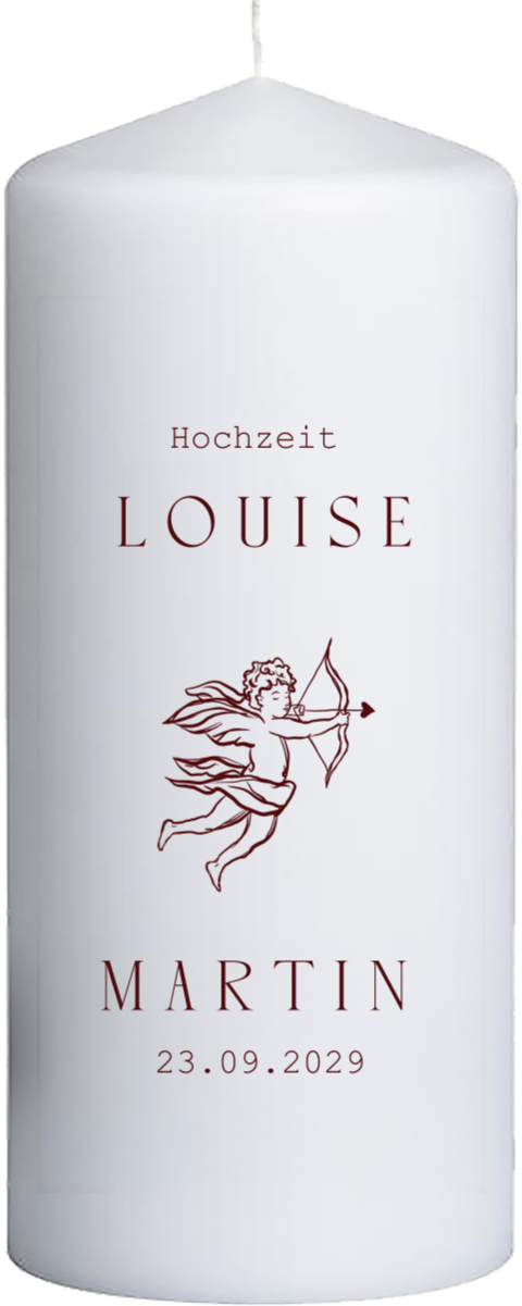 Hochzeitskerze mit Illustration in Rottönen 15 cm lang, Ø6 cm