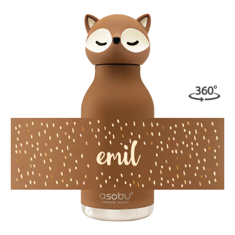Asobu Edelstahl-Trinkflasche Fuchs mit Namen und Punkten