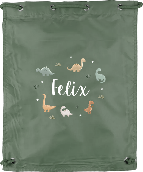 Sportbeutel Rucksack Classic mit Namen, Dinosauriern und Sternen
