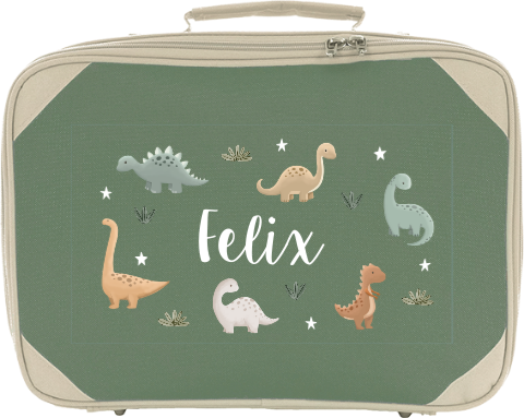 Kinderkoffer mit Namen und Dino-Muster