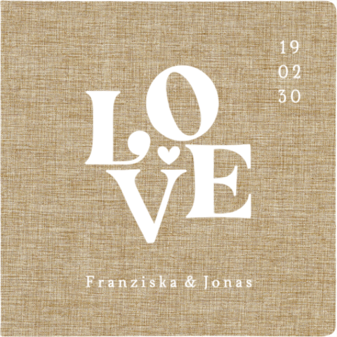 Personalisiertes Gästebuch aus Leinen mit „LOVE“, Namen und Datum