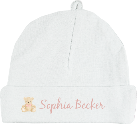 Niedliche Babymütze mit Vor- und Nachnamen und Teddy