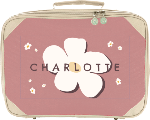 Schlichter Kinderkoffer mit Namen und Blumen