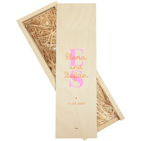 Kerzenbox mit personalisiertem Namen in Orange und Lila