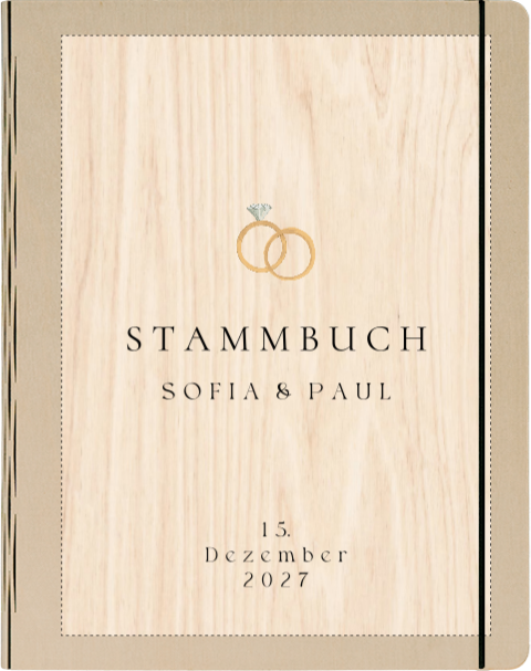 Stammbuch Hochzeit Holz mit Ringen