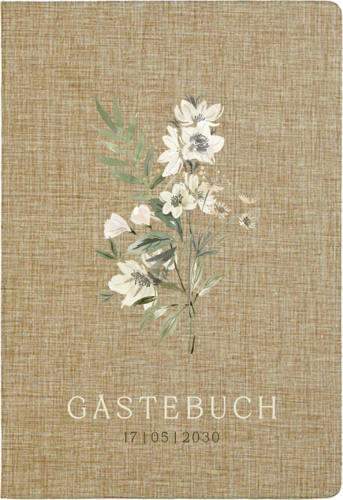 Gästebuch aus Leinen mit eleganten Blumen