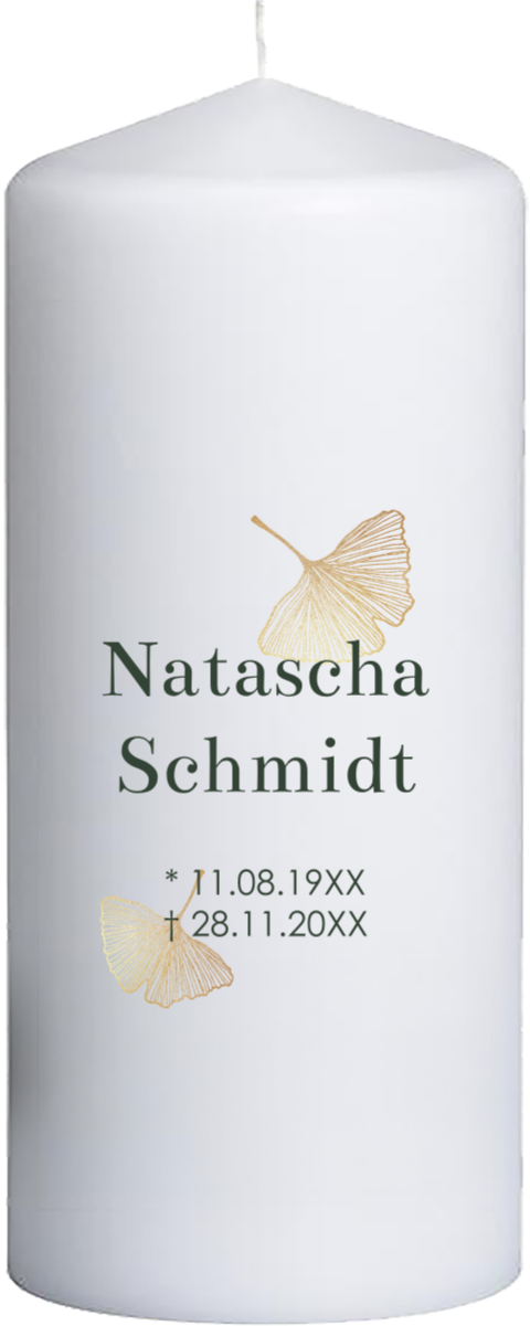 Trauerkerze mit Ginkgo-Blättern – sanft & symbolisch