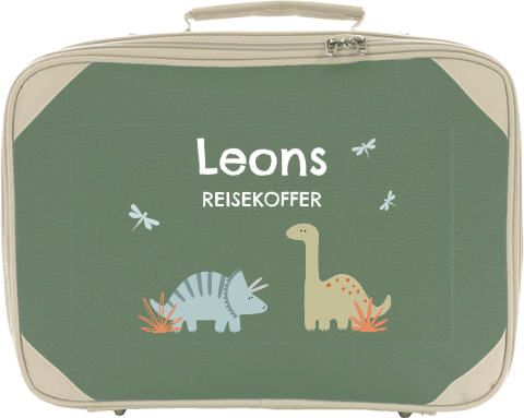 Abenteuerlicher Kinderkoffer mit Namen und Dinos