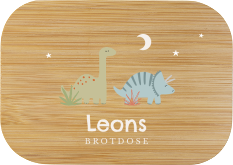 Edelstahl-Brotdose mit Name und Dinosauriern