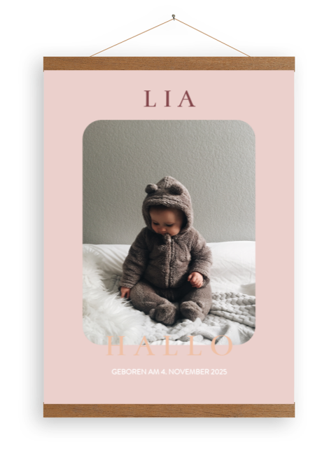 Hübsches Leinwandposter  Hallo Baby Rosa incl Holzlatten