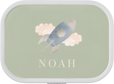 Brotdose mit Namen und coolem Raketenmotiv