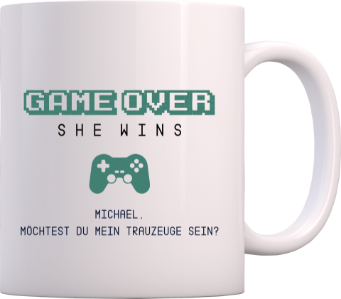 Tasse mit der Frage "Möchtest du mein Trauzeige sein?"