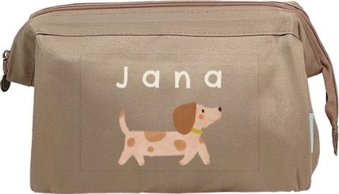 Niedlicher Kulturbeutel mit Namen und Dackel
