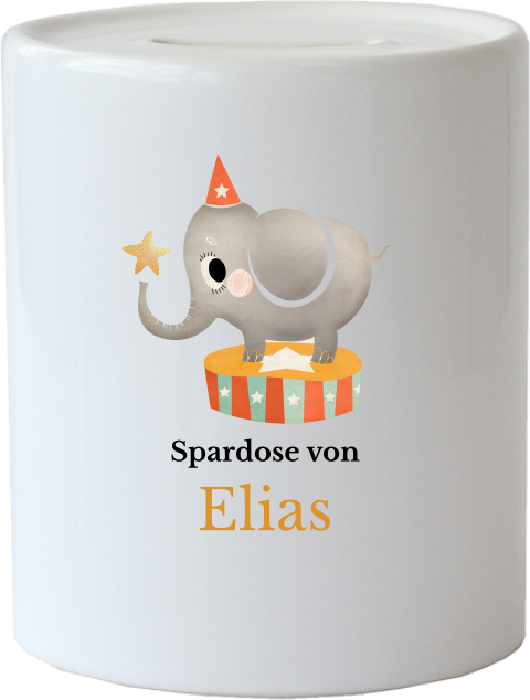 Personalsierbare Spardose aus Keramik mit Elefanten Motiv