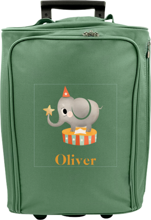 Niedlicher Kindertrolley mit Namen und Zirkuselefanten