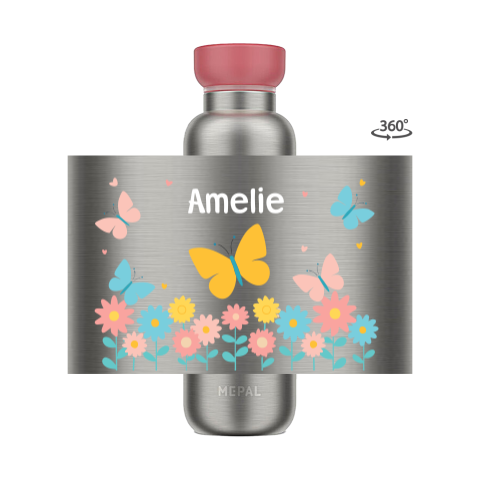 Mepal Thermosflasche mit Name, Schmetterlingen und Blumen