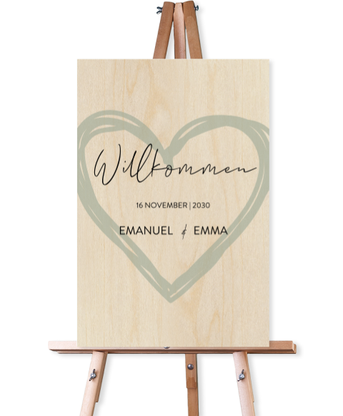 Romantisches Willkommensschild aus Holz mit Herzen