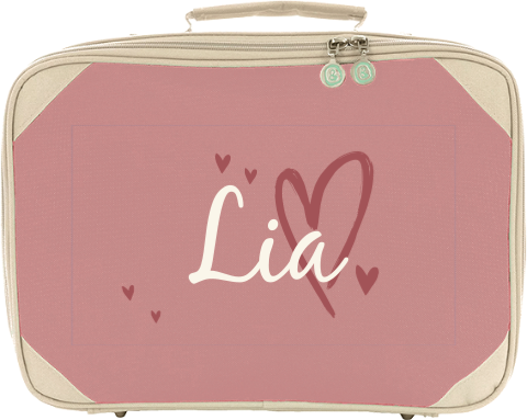 Schlichter Kinderkoffer mit vielen Herzchen und Namen