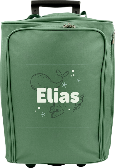 Personalisierter Trolley mit Qualle, Wal, Muschel und Namen