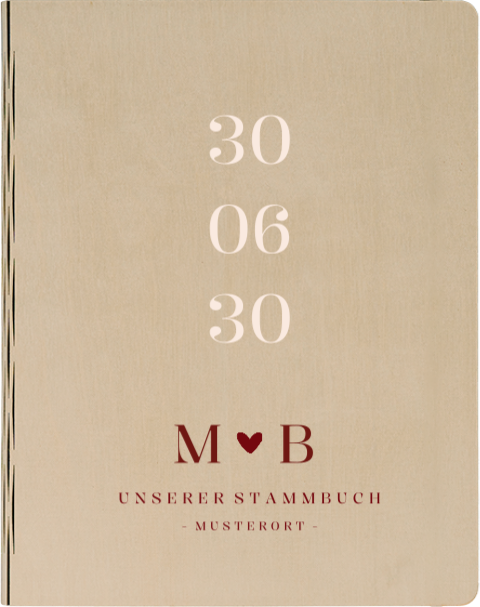 Stammbuch aus Holz zur Hochzeit mit Cherry Coded Initialen