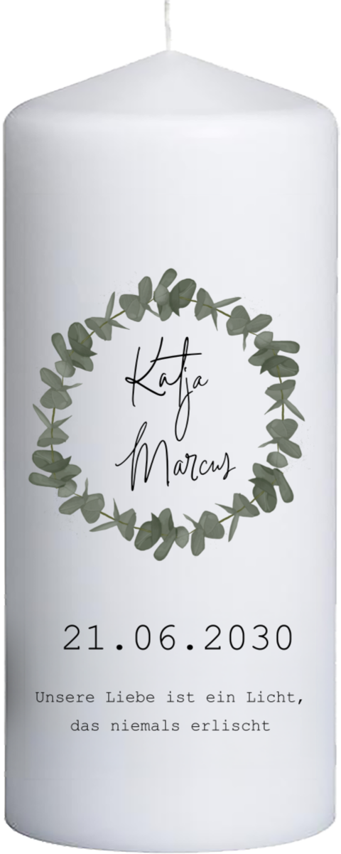 Hochzeitskerze mit Blumenkranz – 20 cm hoch, 8 cm Ø