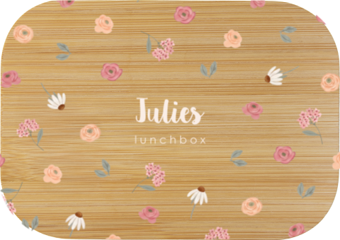 Edelstahl-Brotdose mit Name und Blumenmuster