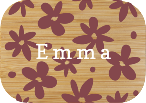 Edelstahl-Brotdose mit Name und Blumenmotiv