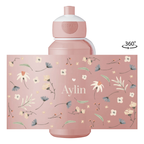 Mepal Pop-up Trinkflasche rundum personalisiert mit süßen Blümchen