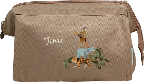 Kulturtasche mit Namen und Dschungel-Tieren