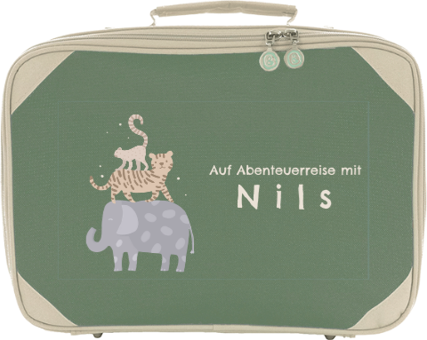 Abenteuerlicher Reisekoffer für Kinder mit Dschungel-Tieren