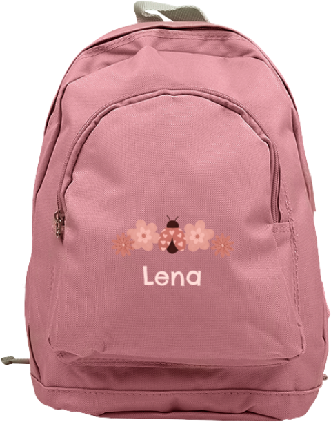 Rucksack Junior mit Name, Blumen und Marienkäfern