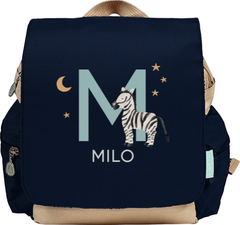 Stylischer Rucksack Adventure mit Initialen, Name und Zebra