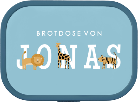 Brotdose mit Namen und buntem Dschungeltiere-Design